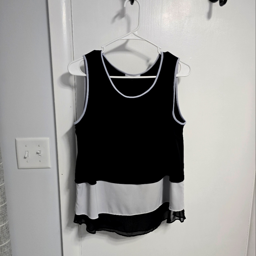 Calvin Klein Black and White Layered Sleeveless Blouse